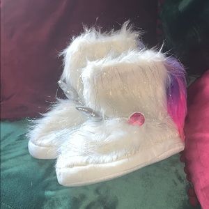 White unicorn boots slippers house shoes